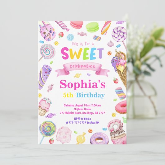 Candy Land Birthday Einladung (Stehend Vorderseite)