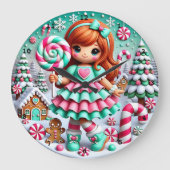 Candy Land Christmas Girl" - Whimsical Holiday Große Wanduhr (Vorderseite)