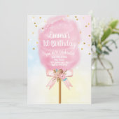 Candy Land Cotton Candy Birthday Einladung (Stehend Vorderseite)