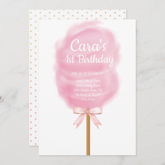Candy Land Cotton Candy Pink Geburtstagsparty Einladung (Vorne/Hinten)
