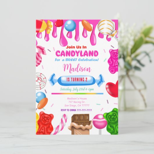 Candy Land Einladung (Stehend Vorderseite)
