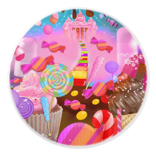 Candy Land Fantasy Cupcakes & Sweet Candy Theme Keramikknauf (Vorderseite)