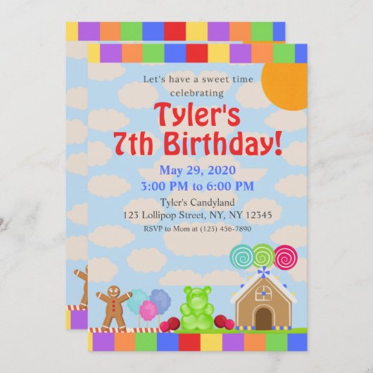 Candy Land Geburtstagsparty Einladung (Vorne/Hinten)