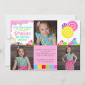 Candy Land Inspiriert 3 Foto Einladung Geburtstag (Vorderseite)