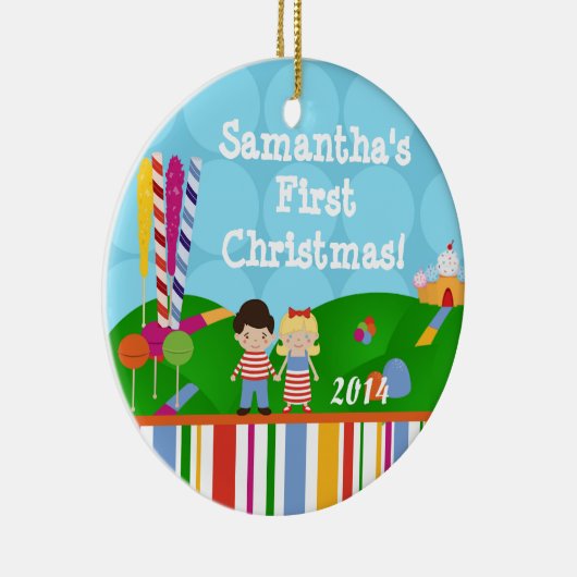Candy Land Lolly Pop Personalisierter Name Ornamen Keramik Ornament (Rechts)