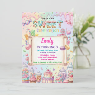 Candy Land Mädchen Geburtstag Süße Feier Regenboge Einladung