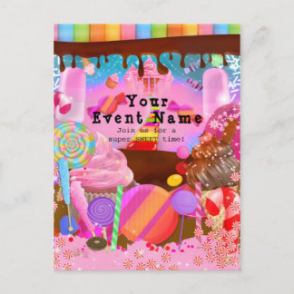 Candy Land Party Fantasie Geburtstag Flyer Einladu Einladungspostkarte