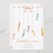 Candy Land Pink Erster Geburtstag Party Einladung (Vorne/Hinten)