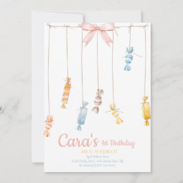 Candy Land Pink Erster Geburtstag Party Einladung