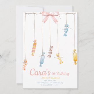 Candy Land Pink Erster Geburtstag Party Einladung