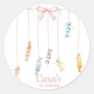 Candy Land Pink Erster Geburtstag Party Einladung Runder Aufkleber