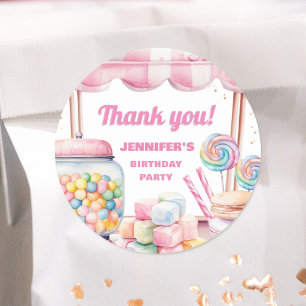 Candy Land Retro Rosa Süßigkeiten Mädchen Geburtst Runder Aufkleber