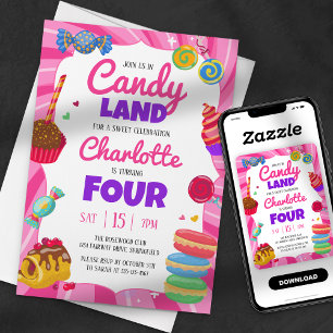 Candy Land Süße Pink Geburtstagsfeier Einladung