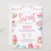 Candy Land Sweet Birthday Einladung (Vorderseite)