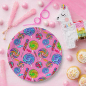 Candy Lollipop Fun Pink Rainbow Pappteller (Party)