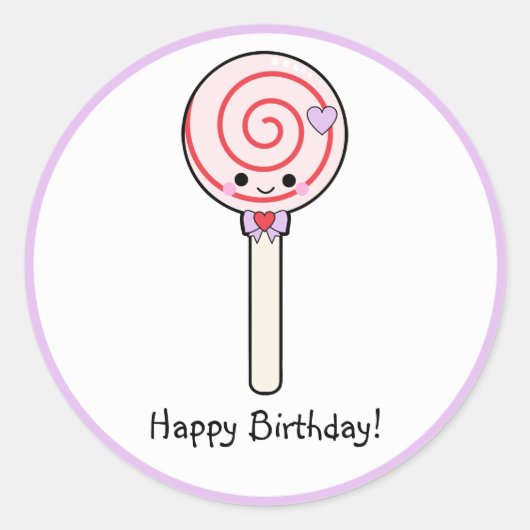 Candy Lollipop Happy Birthday Runder Aufkleber (Vorderseite)