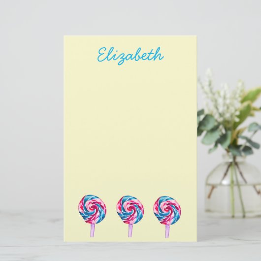 Candy Lollipop Wasserfarbe Süßes Kunst Briefpapier (Stehend Vorderseite)