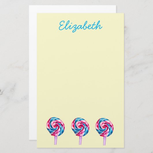 Candy Lollipop Wasserfarbe Süßes Kunst Briefpapier (Vorne/Hinten)