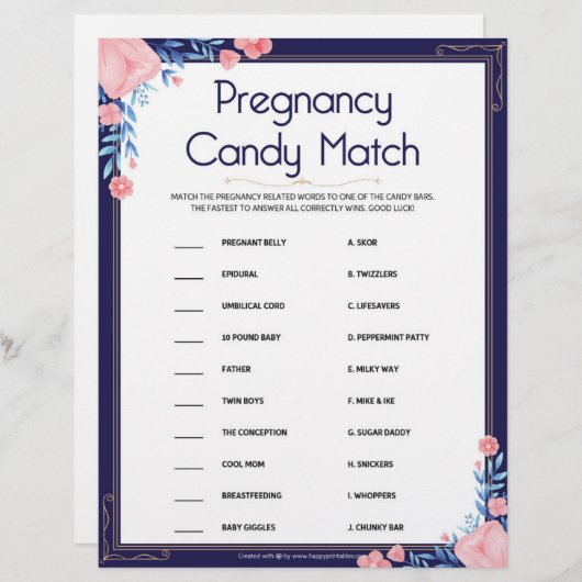 Candy Match in der Schwangerschaft [Blumenrahmen] Briefbogen (Vorne/Hinten)