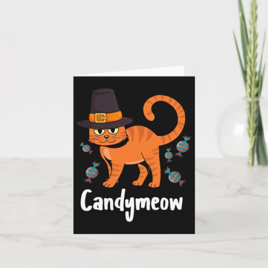 Candy-meow Erntedank Day Cat Kitten Lover Fall Karte (Vorderseite)