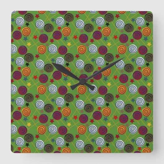Candy-Muster | Lollenmuster | Lollipop 39 Quadratische Wanduhr (Vorderseite)