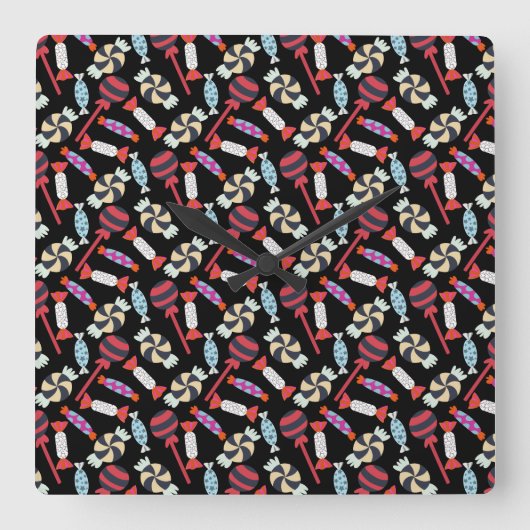 Candy Pattern Lollies LOLLIPOP 14 Quadratische Wanduhr (Vorderseite)