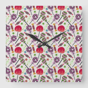 Candy pattern   Lollies pattern   lollipop 11 Quadratische Wanduhr