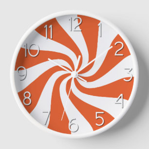 Candy Peppermint Swirl Orange und White Clock Uhr