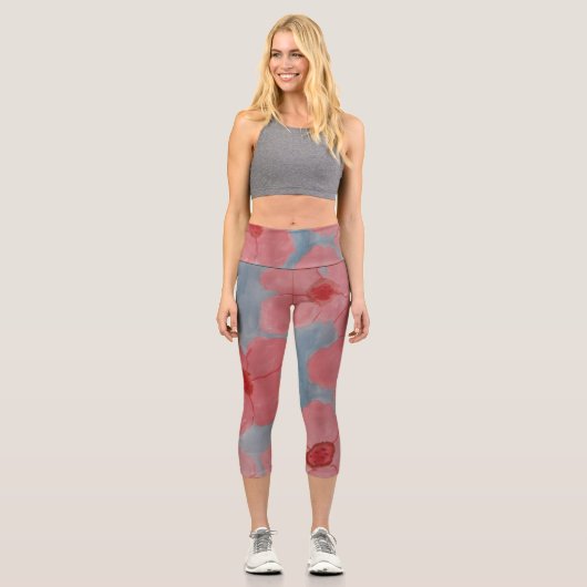 Candy Pink Blume Capri Leggings (Vorderseite)