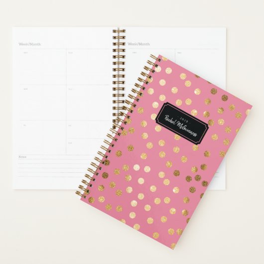 Candy Pink Gold Glitzer Dots Jahr und Name Planner Planer (Anzeige)