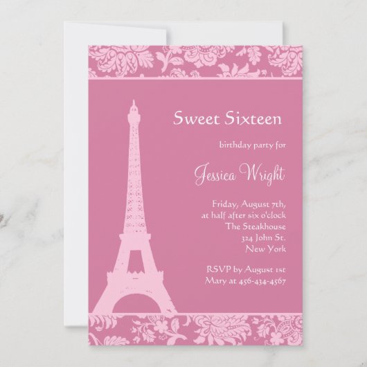 Candy Pink in Paris Geburtstag Einladung (Vorderseite)
