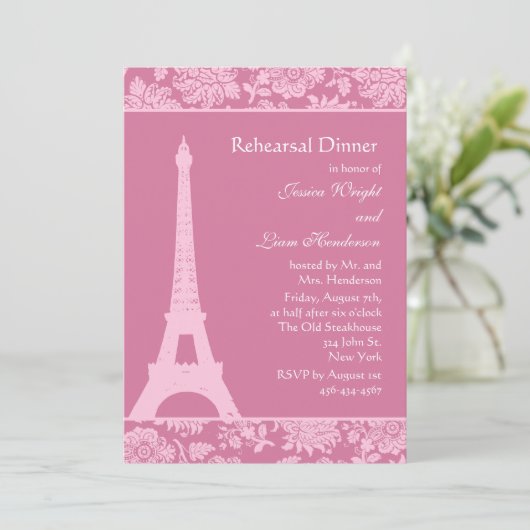 Candy Pink in Paris Probe Dinner Einladung (Stehend Vorderseite)