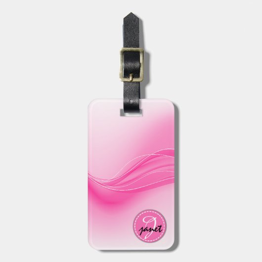 Candy Pink Modern Waves Monogramm Gepäckanhänger (Vorderseite vertikal)