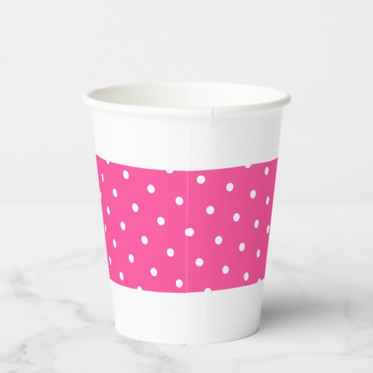 Candy Pink Polka Dotted Centre Streifen auf Weiß Pappbecher (Rechts)