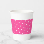 Candy Pink Polka Dotted Centre Streifen auf Weiß Pappbecher (Vorderseite)