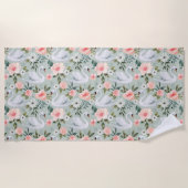 Candy Pink Roses & Swans Strandtuch (Vorderseite)