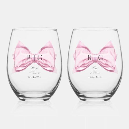 Candy Pink Satin Bow Stemless Weinglas Ohne Stiel (Vorderseite)