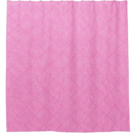 Candy Pink und White Girly Basket Weave Muster Duschvorhang (Vorderseite)