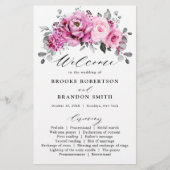 Candy Pink White Silver Floral Wedding Programm (Vorderseite)