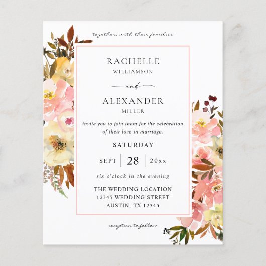 Candy Pink & Yellow Floral 2 Hochzeit Flyer (Vorne)