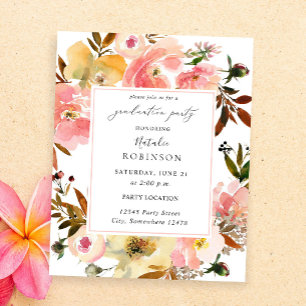 Candy Pink & Yellow Floral Graduation Party Flyer