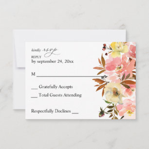 Candy Pink & Yellow Floral keine Mahlzeit RSVP-Kar RSVP Karte