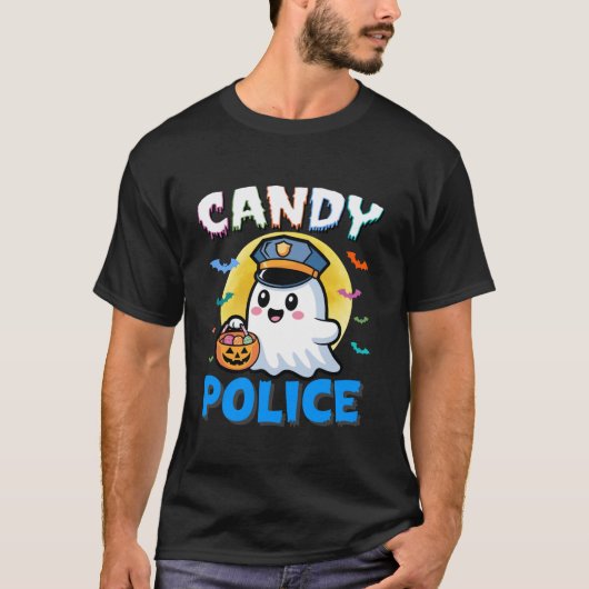Candy Police Ghost Funny Halloween Ghost Candy Sec T-Shirt (Vorderseite)