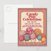"Candy Pop Celebration" Einladung mit Lollipops (Vorne/Hinten)