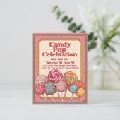 "Candy Pop Celebration" Einladung mit Lollipops (Stehend Vorderseite)