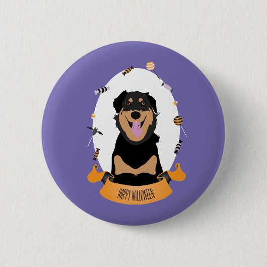 Candy Portrait Rottweiler Dog Lila Orange Button (Vorderseite)
