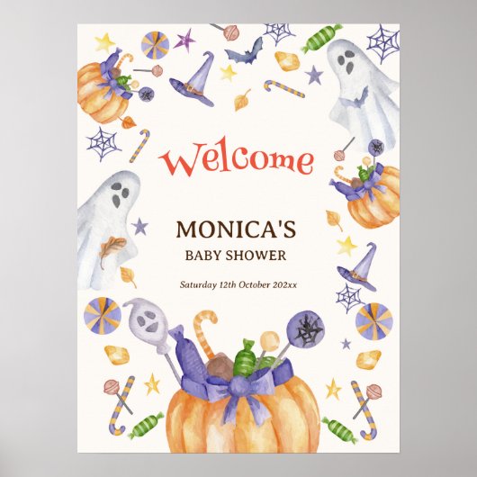 Candy Pumpkin Ghosts Halloween Baby Begrüßungszeic Poster (Vorne)