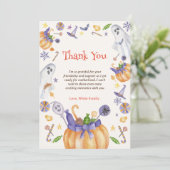 Candy Pumpkin Ghosts Halloween Baby Brewing Dusche Dankeskarte (Stehend Vorderseite)