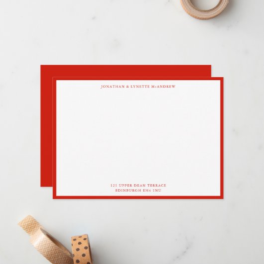 Candy Red Classic Border Flat Note Card Mitteilungskarte (Vorderseite/Rückseite Beispiel)