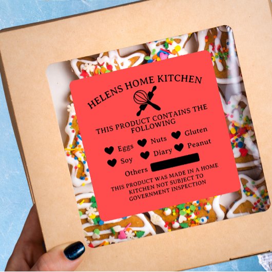 Candy Red Food Allergy Alert Bakery Sticker